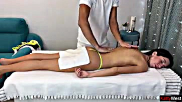 Woman gets intimate with masseur during massage session