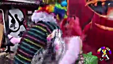 Some chick gets smashed by a clown, dude