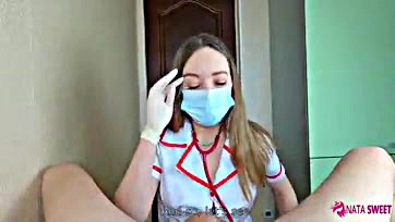 Nurse gives intense oral sex for a strong climax