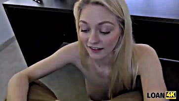 Blonde gets paid for table sex, no loan needed