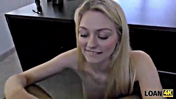 Blonde gets paid for table sex, no loan needed