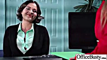 Girl rides cock in office, big tits involved