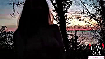 Lana swallows stranger's cum at sunset by the sea