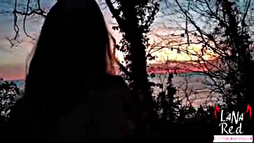 Lana swallows stranger's cum at sunset by the sea