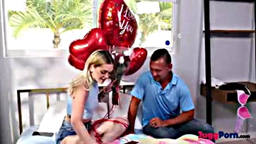 Blonde gets pie from stepmom's boyfriend on Valentine's Day