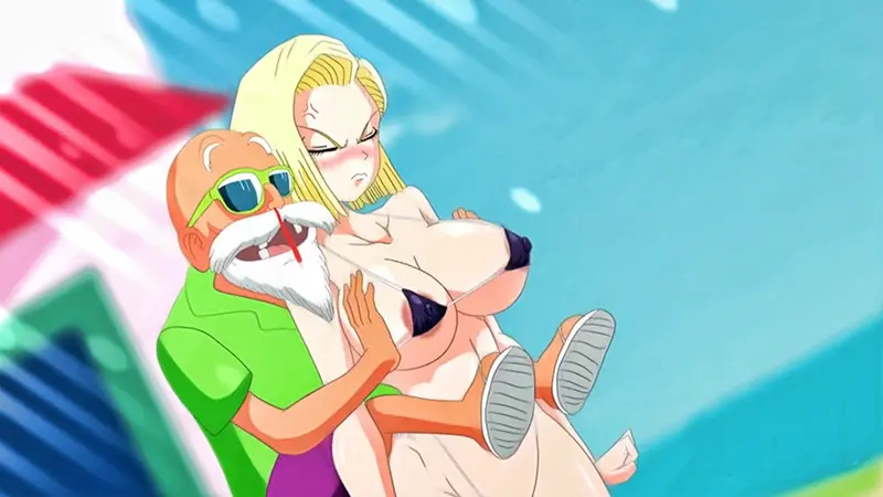 Android 18 sendo traído por Krillin