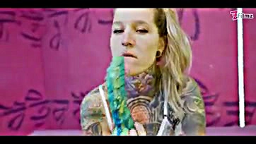 Explicit hardcore sex scene with tattooed girl and toys