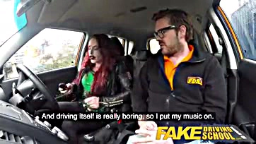 Redhead instructor gets horny, gears up for a ride