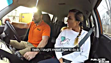 Fat British woman gives oral sex to driving teacher