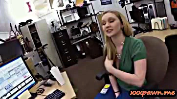 Sexy blonde gets blown, then pounded at pawn shop