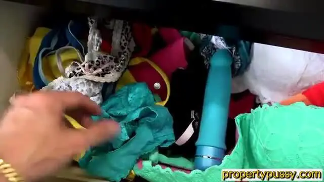 Landlord gets caught sniffing panties by busty tenant