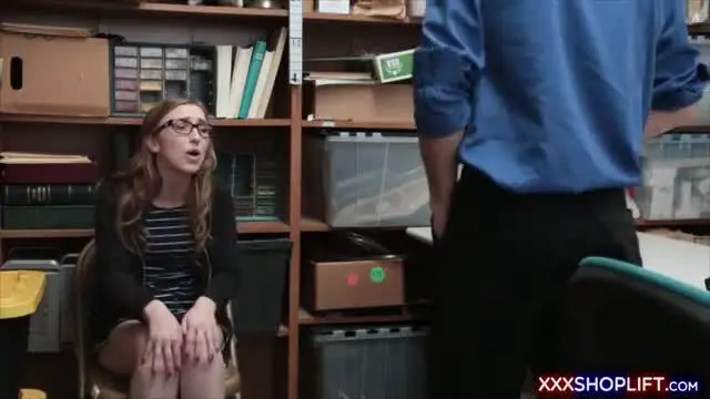 Geek shoplifter chick gets punished with a huge cock