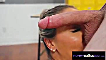 Mommy blows best, sucks cock without glasses