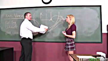 Bratty teen with braces gets rough classroom anal