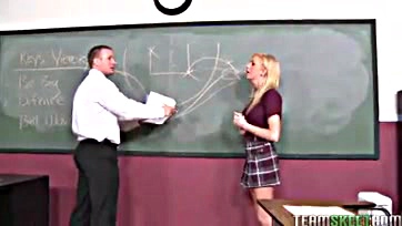 Bratty teen with braces gets rough classroom anal