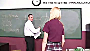 Bratty teen with braces gets rough classroom anal