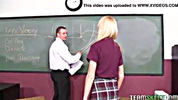 Bratty teen with braces gets rough classroom anal