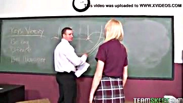 Bratty teen with braces gets rough classroom anal