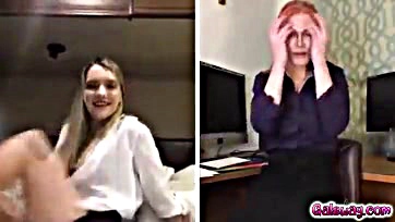 Kenna shows boss her vulva at the computer