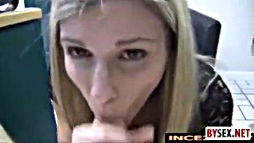 Mature blonde gives blowjob, swallows cum