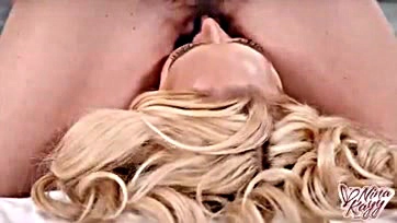 Blonde woman moans during explicit lesbian oral sex