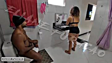 Cousin-in-law's massive cock engulfs sister's friend in bathroom