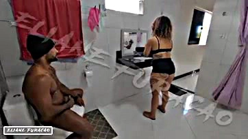 Cousin-in-law's massive cock engulfs sister's friend in bathroom