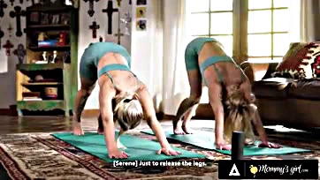 Mommy's horny milf harshly scissors stepdaughter during yoga