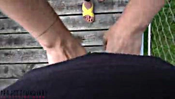 Wife's public booty gets fresh air, cum, and nasty sex