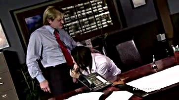 Brunette secretary sucks and fucks on desk