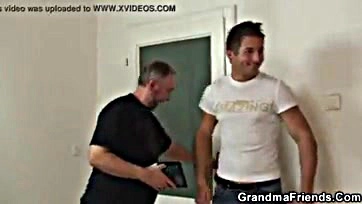 Granny gets pounded by both dudes and dudettes