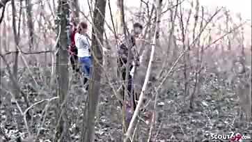 German teen gets threesome in woods with two dudes