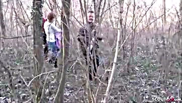 German teen gets threesome in woods with two dudes