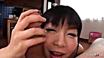 Japanese teen gets first blowjob, tastes cum