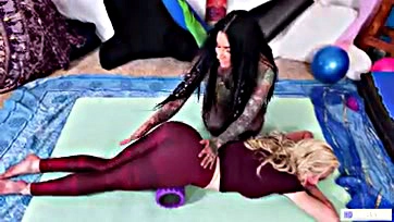 Lesbians engage in explicit sex with flexible yoga partners