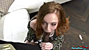 Petite redhead gets BBC for a 5-star delivery