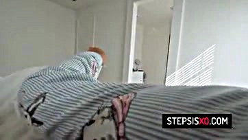 Redhead's lips slide over stepbro's erect cock