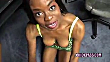 Black chick sucks white dude's cock