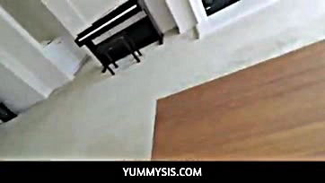 Audrey milks stepbro's massive cock, gets horny