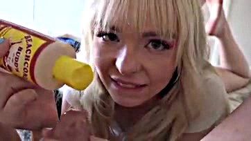 A blonde gives POV foot and blow jobs