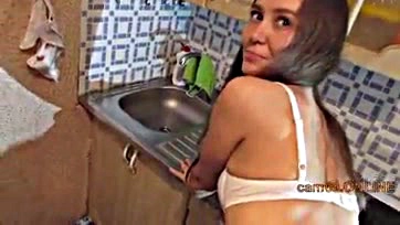 A Ukrainian teen couple has a kitchen sex romp