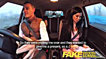 Fake driving school fails, leads to hot threeway creampie