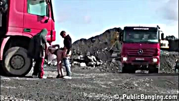 Blonde gets double-fucked on construction site