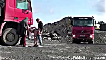 Blonde gets double-fucked on construction site