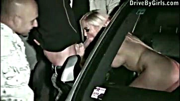 Blonde woman publicly sucks cocks through car window