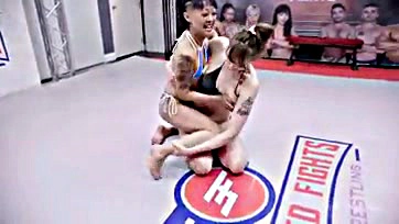 Rebecca Vanguard wrestles Saya Song, eating pussy