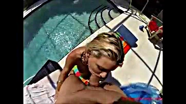 Vicky Vette gets poolside creampie from a big load