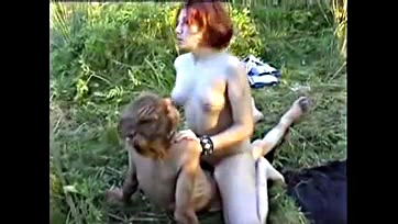 Teen redhead gets rough outdoor anal from homeless dude