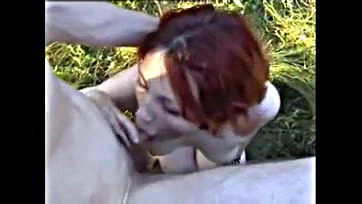 Teen redhead gets rough outdoor anal from homeless dude