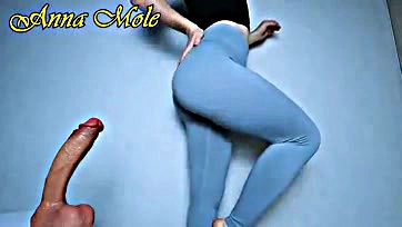 Big dildo slowly rides juicy pussy, PAWG in leggings